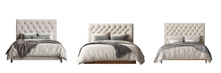 Set of Stylish Bayside upholstered bed on transparent png background. Ai generated