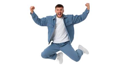 Leaping for Joy: A jubilant individual, arms raised in triumph, levitates in mid-air, embodying exhilaration and success.