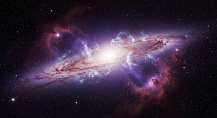 Fototapeta premium Mesmerizing spiral galaxy ablaze with vibrant cosmic dust and countless stars igniting the vast universe in a stunning celestial spectacle.