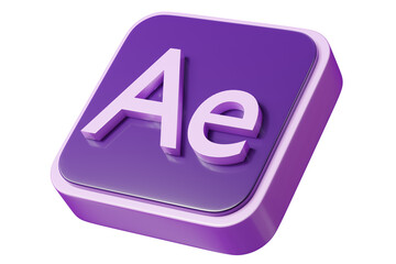 3d ae app button icon. motion graphics vfx concept. Minimal cartoon motion design compositing animation logo for app store banner. isolated on white background. 3d render.