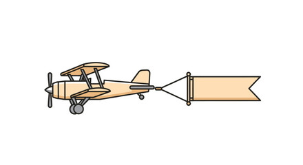 Vintage Biplane Aircraft Towing a Blank Banner for Advertising. © wong