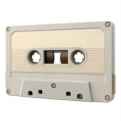Obraz premium Retro audio cassette tape with cream colored label and clear plastic casing isolated on transparent background