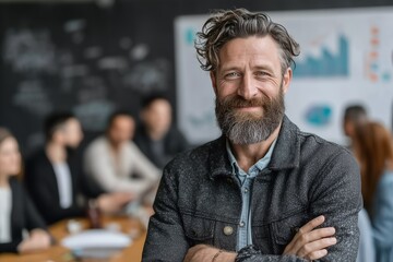 Fototapeta premium Confident Professional Leader in Modern Office Team Environment with Focused Business Approach