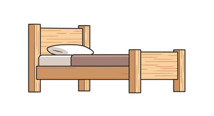 Simple Wooden Bed with Pillow and Bedding Illustration. © wong