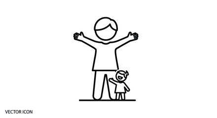 Father and Child Outline Icon: Parent with Arms Outstretched and Small Child.