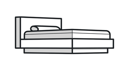 Modern Minimalist Bed with Headboard and Pillow Outline.