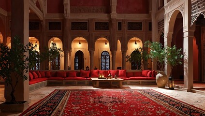 Luxurious Moroccan Riad Interior with Red Decor
