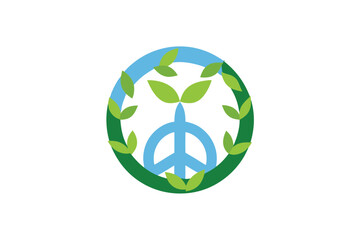 Earth shaped like a peace sign made of green leaves