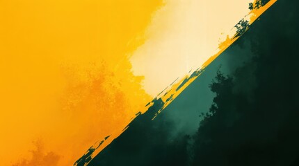 Abstract Bright Yellow and Dark Green Artistic Brush Stroke Background