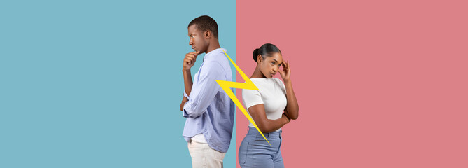 A collage illustrates a disagreement between two individuals. One person show deep thought while...