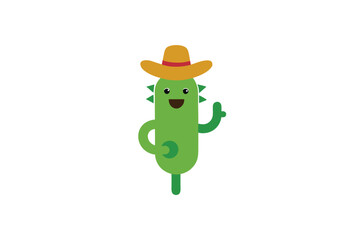 Cartoon cactus musician in cowboy hat playing guitar