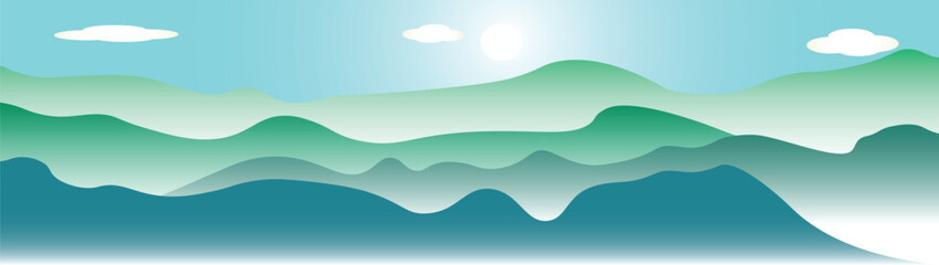 Rainy season sky view on the mountain with fog covering the background illustration