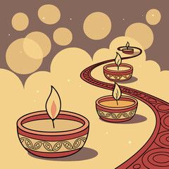 Candle light and bokeh background celebrate Indian Holiday Diwali. 