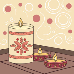 Candle light and bokeh background celebrate Indian Holiday Diwali. 