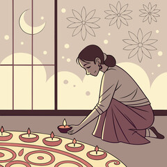 Candle light and bokeh background celebrate Indian Holiday Diwali. 