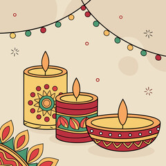 Candle light and bokeh background celebrate Indian Holiday Diwali. 