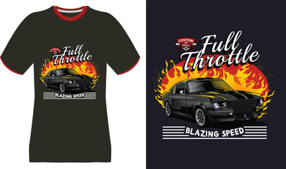 Vintage Muscle Car with Flames and "Full Throttle" Text Design