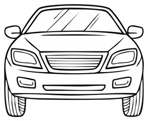 Naklejka premium Car Line Drawing Front View: Automobile Coloring Page Illustration Vehicle Transportation