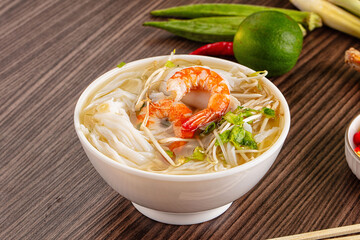 Vietnamese soup Pho with seafood