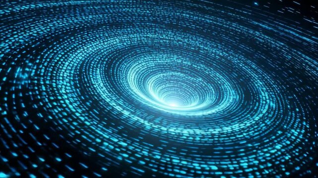 Dynamic blue data stream swirling towards bright light, a modern technology funnel perfect for digital transformation and futuristic designs. ai generative video