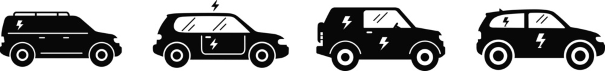 Four black suvs in profile view automotive collection featuring different models and designs highlighting modern vehicle styles transportation theme silhouette