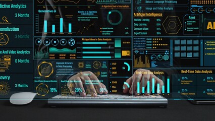 Explore a high-tech data analysis dashboard that highlights artificial intelligence, machine learning, and interactive metrics for real-time insights and analytics. Cipher