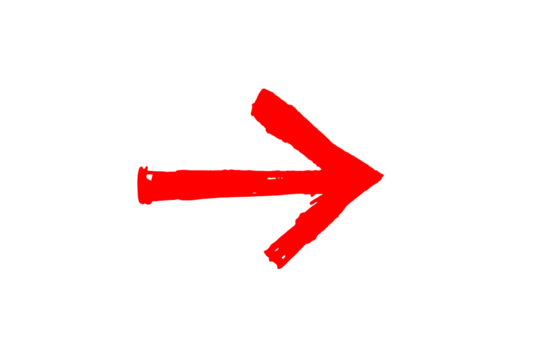 Red hand drawn arrow sign isolated on transparent background