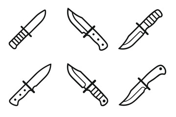 Set of six hand-drawn knife outlines on a white background