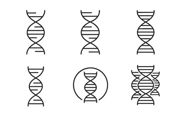 Set of six minimalist dna helix icons in black and white design