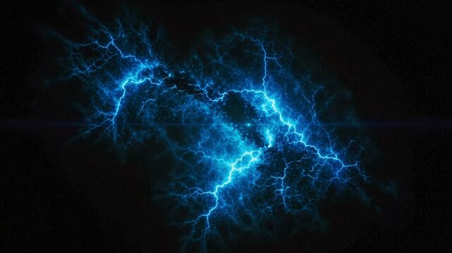 Epic blue lightning pulses across the dark cosmos, a stunning visual effect for sci-fi projects and cosmic documentaries, powerful energy and raw power unleashed. ai generative video