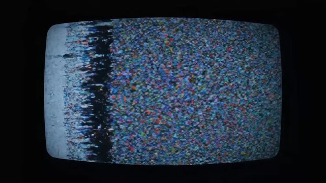 Static TV Screen Problem - A vintage television screen displays a static pattern with glitches and distortion. The black surrounding adds to the retro aesthetic.