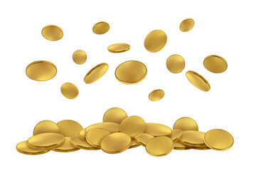 Gold falling coins rain cash on transparent background png
