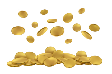 Gold falling coins rain cash on transparent background png