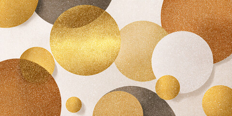Abstract New Year's background in a flat style. Gold, beige, and white circles on a light background. Elegant composition, minimalist holiday illustration.