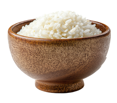 Bowl filled to brim with cooked, short-grain white rice