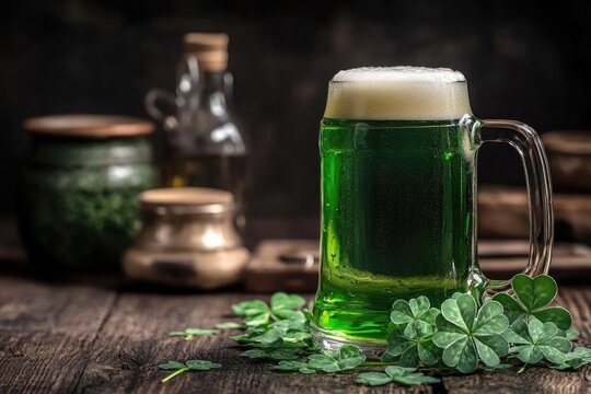 St. Patrick's Day themed beer with lucky clover accents.