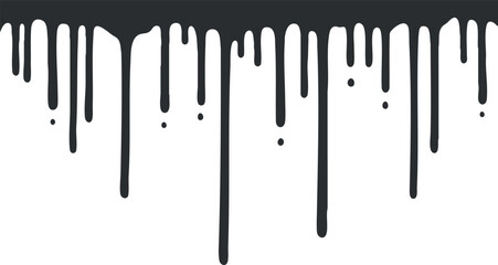 Black paint drips and splatters creating an abstract texture on a white background.