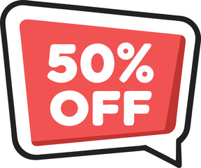 Red speech bubble fifty percent off sale discount offer