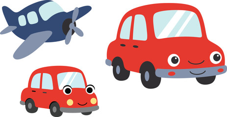 Cute red car cartoon vector illustration for kids learning