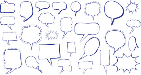 Fototapeta premium Vector art of collection of handdrawn speech bubble shapes in various styles, isolated on a