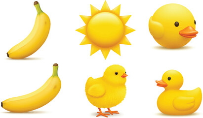 Cute yellow chick with egg and sun cartoon vector illustration
