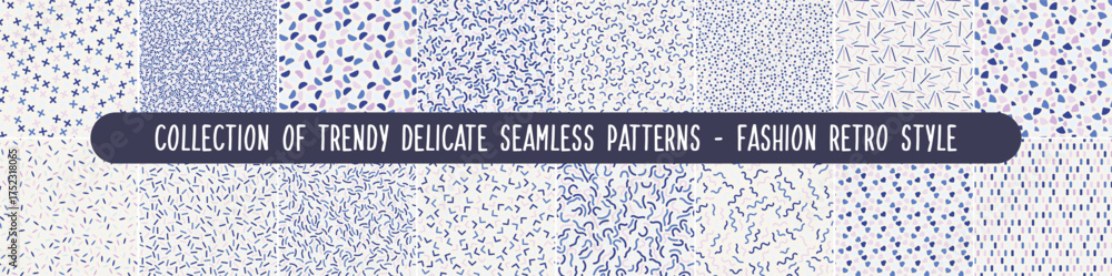 Wall mural collection of vector seamless colorful trendy patterns. creative minimalistic textile backgrounds. d