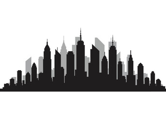 Black and Gray Cityscape Silhouette with Skyscrapers and Buildings.