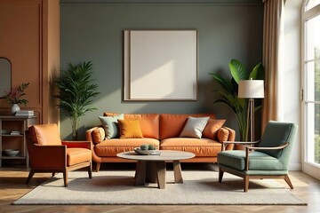 Elegant Retro Living Room with Vintage Armchair Timeless Interior Design Photography