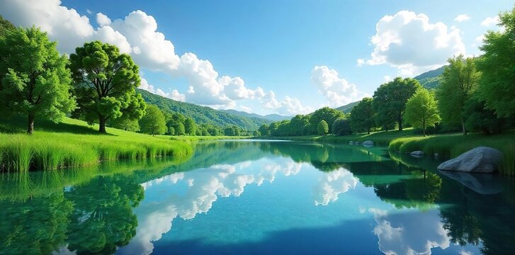 Serene Round Pond Reflecting Tranquil Sky Peaceful Nature Scene Ideal for Relaxation, Meditation, and Wellness Themes