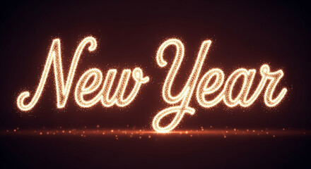 New year sparkling glitter text glowing dark background