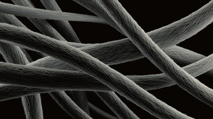 Close-up of a group of thin, twisted lines that appear to be intertwined and intertwining. the lines are black and white in color and are arranged in a way that creates a sense of depth and dimension.