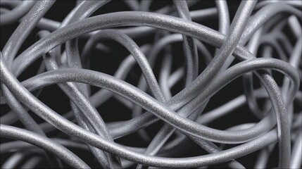Close-up of a group of tangled, twisted wires or cables. the wires are of varying lengths and widths, creating a complex and intricate pattern.