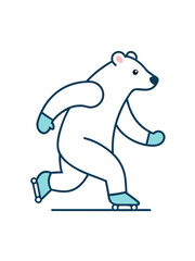 Obraz premium Joyful modern flat vector illustration of a polar bear ice skating with skates and mittens