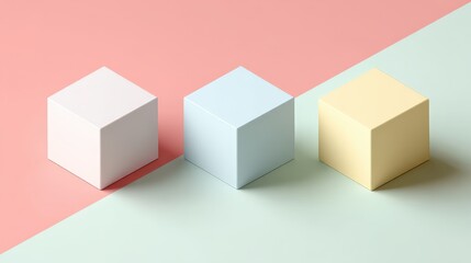 Obraz premium Three Concrete Blocks in Diagonal Layout — Pastel Background with Clean Typography Space